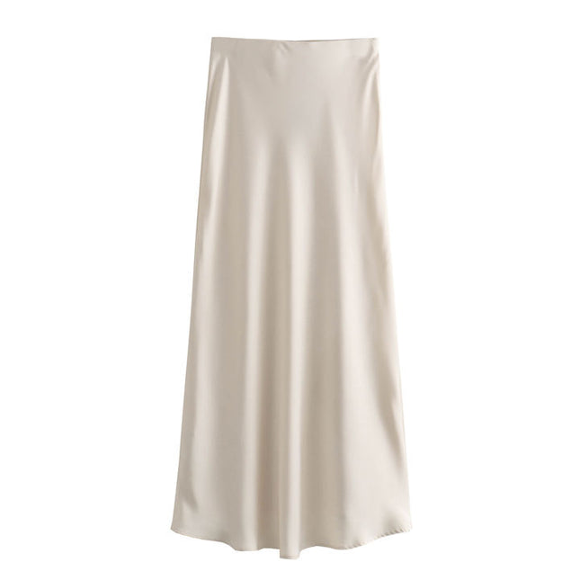 23 Colorway Solid Color Elastic Waist Silky Casual Fashion Satin Long Skirts for Women