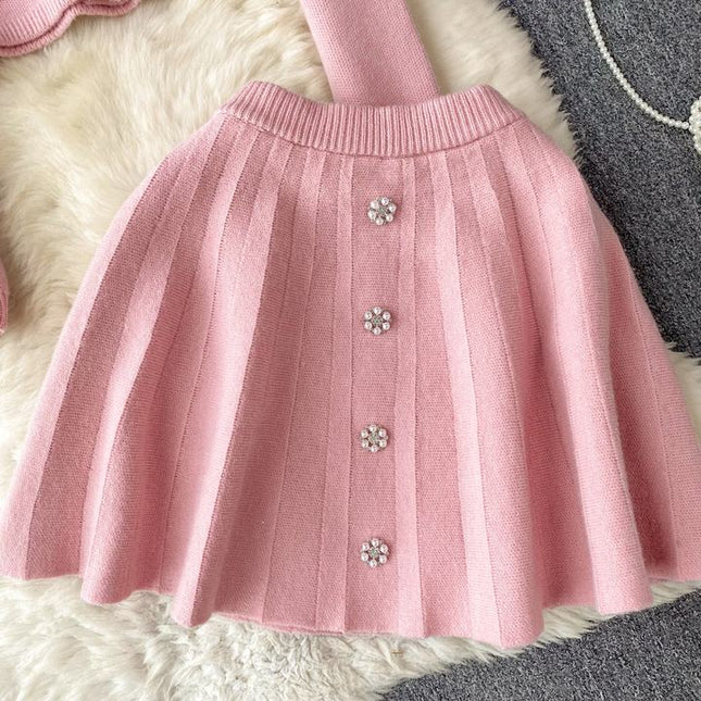 New Women Knit Two Piece Sets Short Sweater Cardigan Skirt Set Elegant Office Party Two Pieces