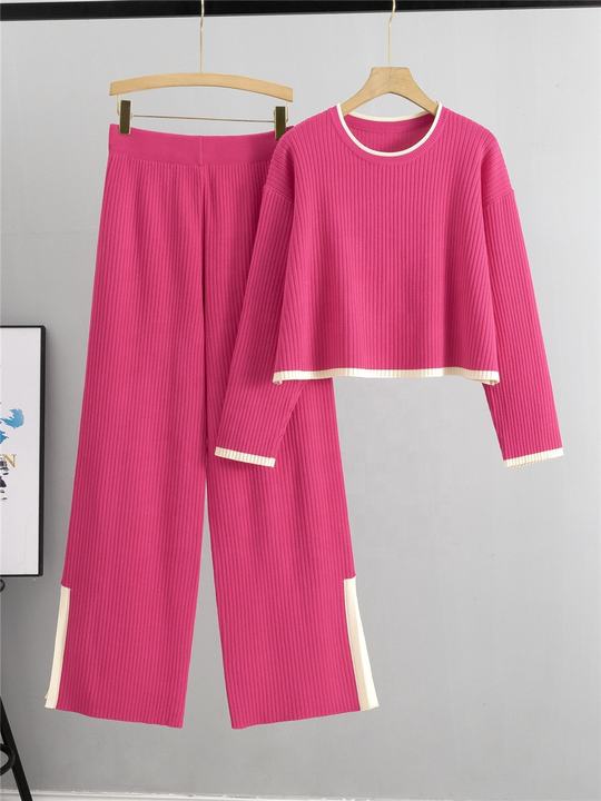 Knitted Set Women's Autumn Sweater Wide Leg Pants Two-piece Set