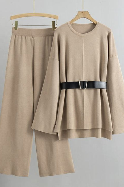 Knitted Wide Leg Pants Sweater Set for Women Spring and Autumn New Style Loose and Fashionable Temperament Two-piece Set