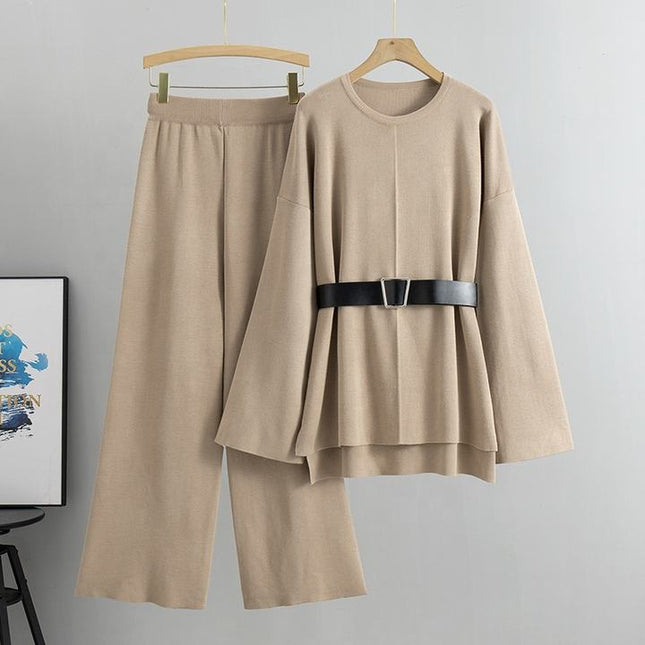 Knitted Wide Leg Pants Sweater Set for Women Spring and Autumn New Style Loose and Fashionable Temperament Two-piece Set