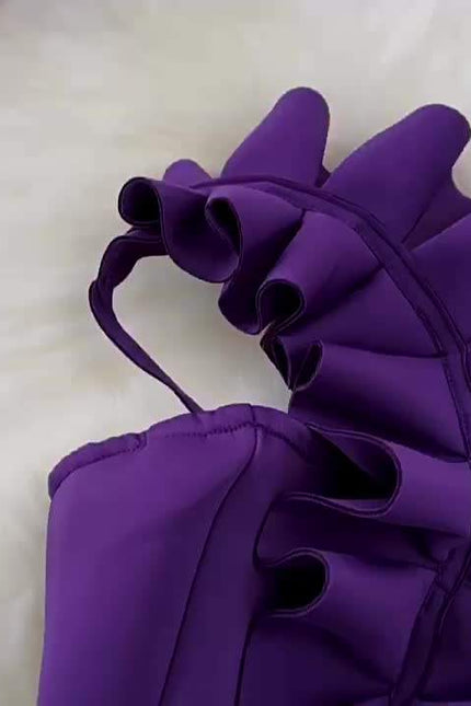 Fashion Premium Ruffle Sheath Hanging Neck Waist Purple Tight Gown Dresses