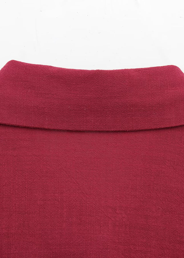 Buttons up Long Sleeve Red Color Turn Down Collar Casual Fashion Tops Blouse for Women