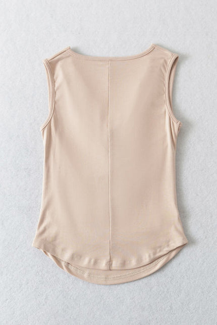 6 Colorway Drop Collar Solid Color Pleated Casual Fashion Women tank Top Vest
