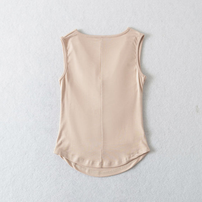 6 Colorway Drop Collar Solid Color Pleated Casual Fashion Women tank Top Vest
