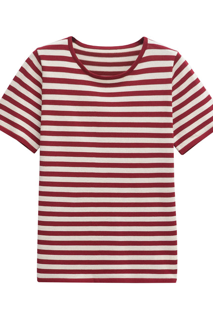 2 Colorway Striped Pattern Short Sleeve Crew Neck Casual Fashion t Shirt for Women