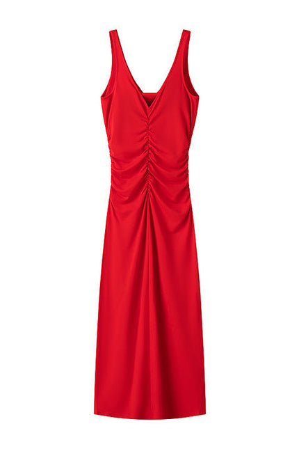 2 Colorway Solid Color Shoulder Strap Pleated Casual Fashion Long slip Dress for Women