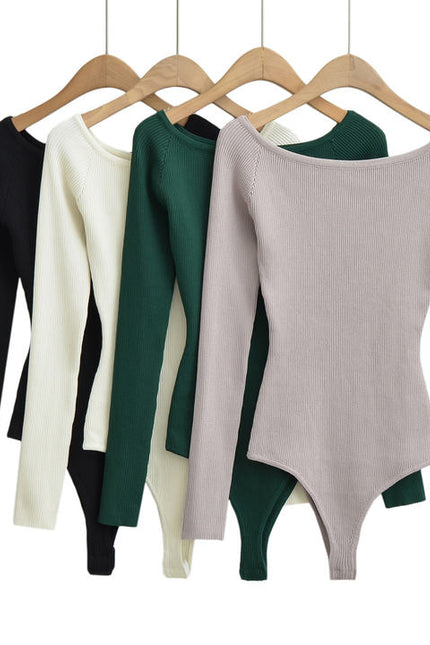 4 Colorway Slash Neck Long Sleeve Solid Color Knitted Casual Fashion Women One Piece Jumpsuit
