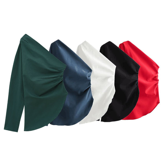 5 Colorway düz renk uzun kollu asimetrik tasarım kadınlar için rahat moda üst giyim bluz