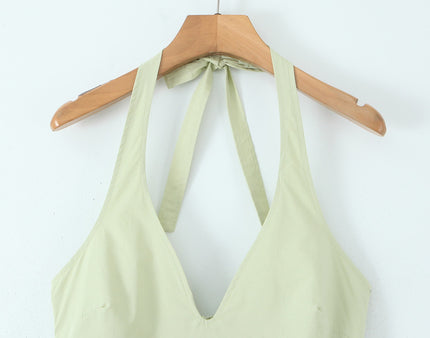 2 Colorway Solid Color Back Hollow Out Sleeveless Casual Fashion Cotton Halter Dress for Women