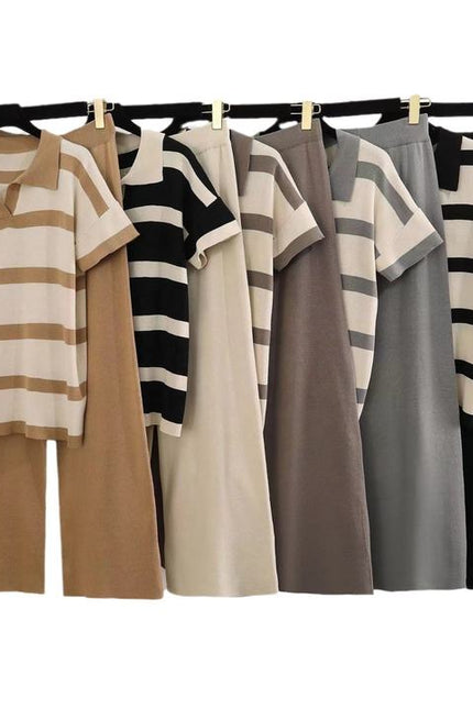 New Summer Colored Casual Fashion Knitted Top Loose Wide Leg Pants Knitted Set