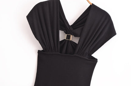V Neck Black Color Sleeveless Hot Sale Casual Fashion Summer Long Dress for Women