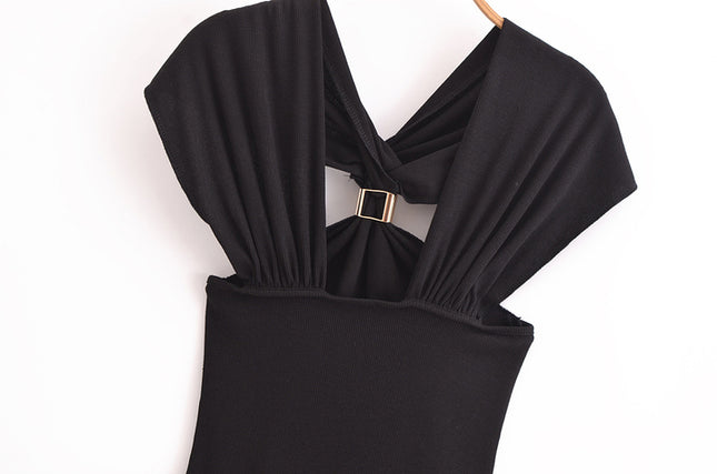 V Neck Black Color Sleeveless Hot Sale Casual Fashion Summer Long Dress for Women