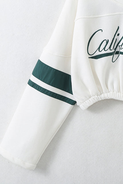 Crew Neck Letter Print Long Sleeve White Color Casual Fashion Crop Sweatshirt for Women