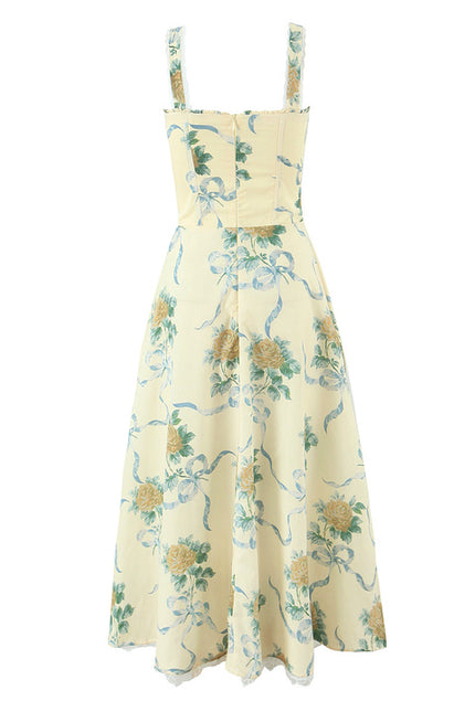 2 Colorway Floral Print Shoulder Strap Front Lace up Casual Fashion Summer Cotton Long slip Dress for Women