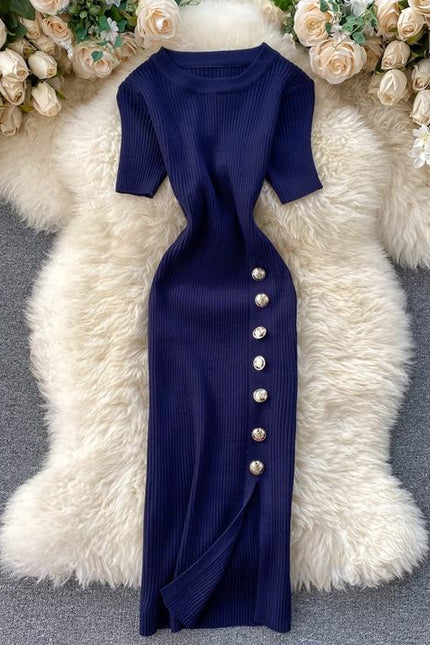 Summer New Arrives High Waist Tight Knit Dress Elegant Knit Sweater Dress