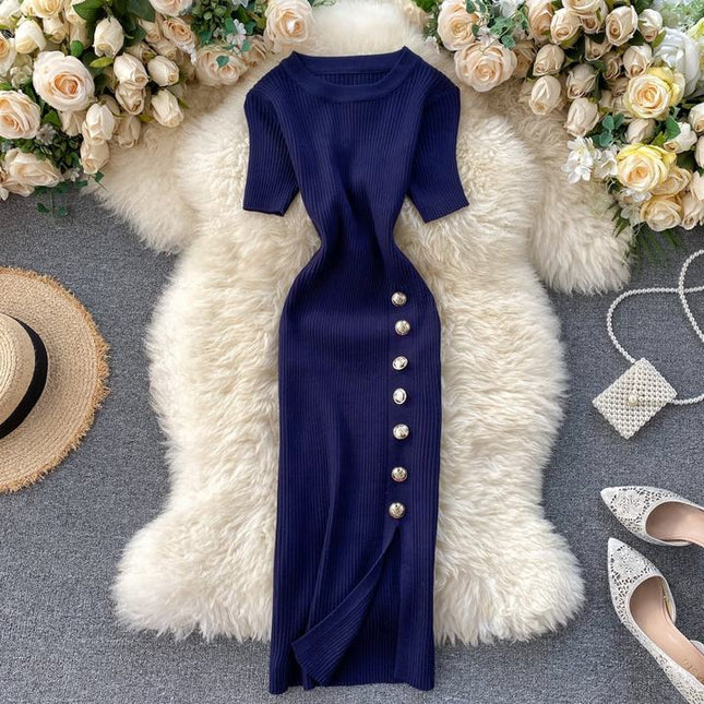 Summer New Arrives High Waist Tight Knit Dress Elegant Knit Sweater Dress