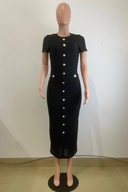 European and American Style Retro Knitted Short-sleeved Dress Figure-slimming