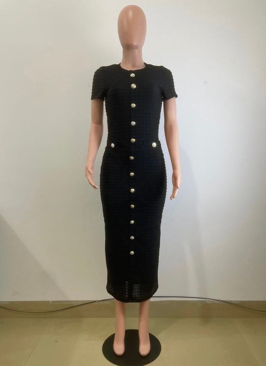 European and American Style Retro Knitted Short-sleeved Dress Figure-slimming