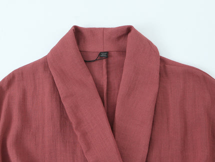 Notched Collar Red Color Long Sleeve Sashes Casual Fashion Kimono Jacket for Women