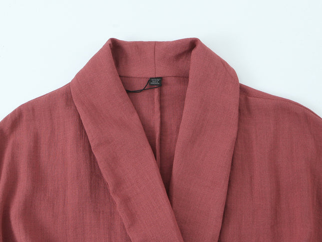 Notched Collar Red Color Long Sleeve Sashes Casual Fashion Kimono Jacket for Women