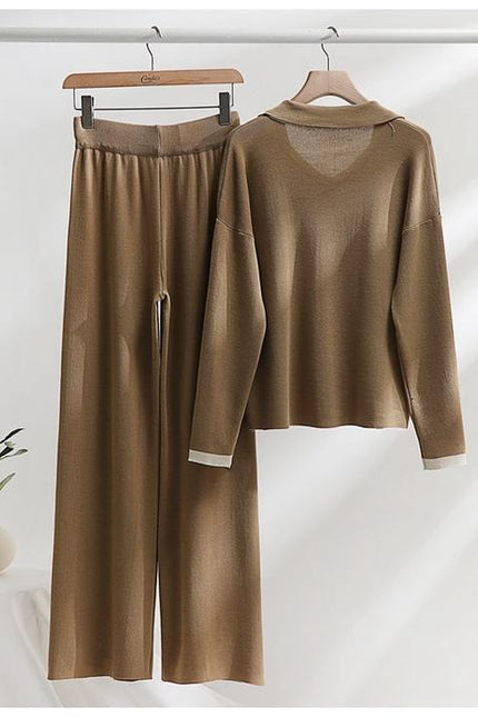 Casual Loose 2 Piece Set for Women V-neck Top High Waist Knitted Dress Set Jogging Suits Wholesale