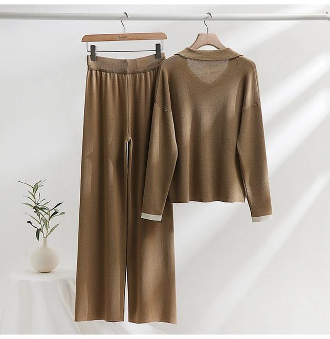Casual Loose 2 Piece Set for Women V-neck Top High Waist Knitted Dress Set Jogging Suits Wholesale