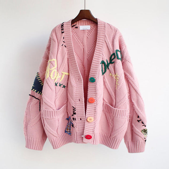 Women's Fall Winter New Letter-inspired Loose Knit Outerwear Trend