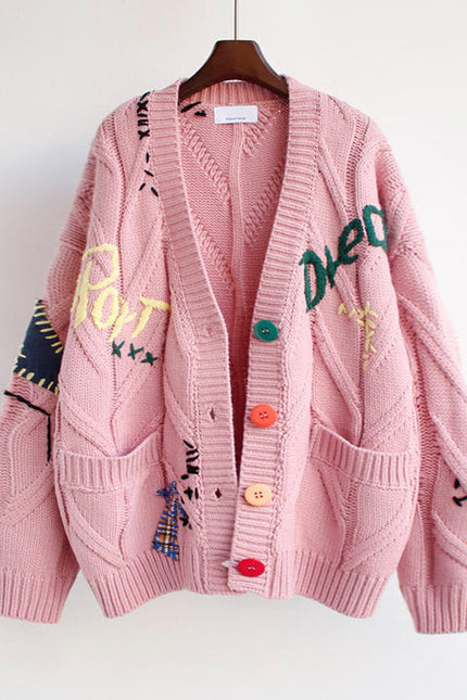 Women's Fall Winter New Letter-inspired Loose Knit Outerwear Trend