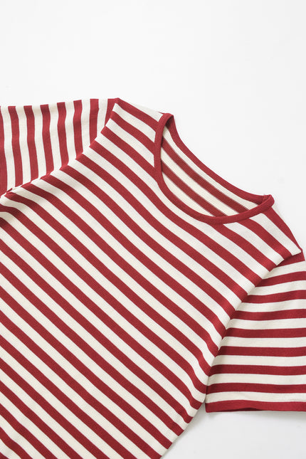 2 Colorway Striped Pattern Short Sleeve Crew Neck Casual Fashion t Shirt for Women
