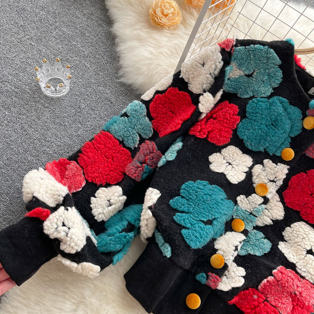 Fall Three Dimensional Flower Single Breasted Cardigan Women'S Winter Jackets Woman Coats for Ladies