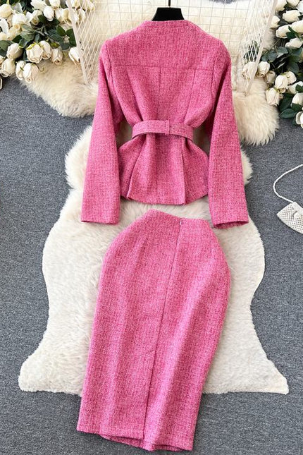 High End Tunic Suit Jacket for Women Autumn and Winter Temperament Slim Fitting High Waisted Skirt Fashionable Set
