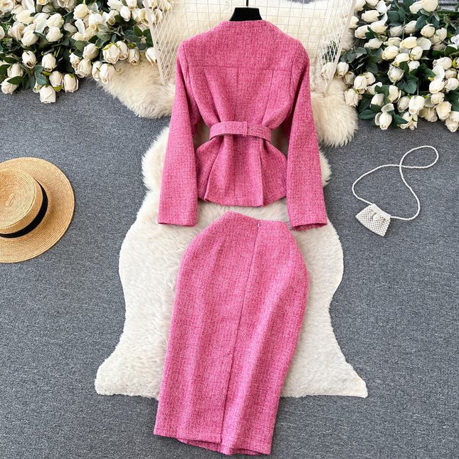High End Tunic Suit Jacket for Women Autumn and Winter Temperament Slim Fitting High Waisted Skirt Fashionable Set