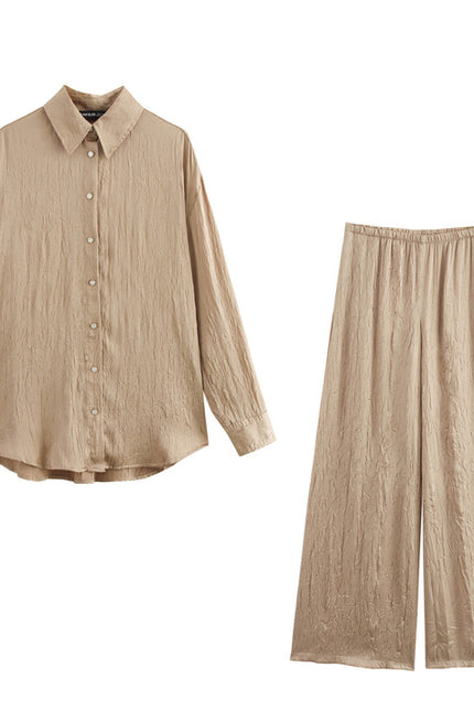 Turn Down Collar Long Sleeve Khaki Color Buttons up Casual Fashion Tops Blouse for Women