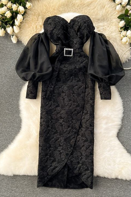 Banquet Dresses High-end Lantern Sleeve Sexy Strapless Chest Slim Long Dresses Women