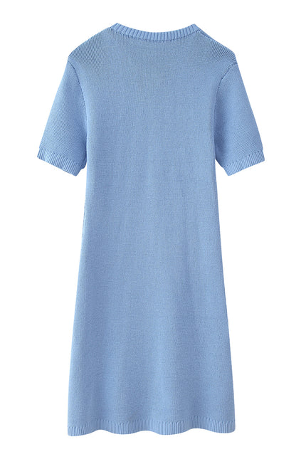 4 Colorway Crew Neck Buttons up Short Sleeve Solid Color Casual Fashion Summer Long Knit Dress for Women