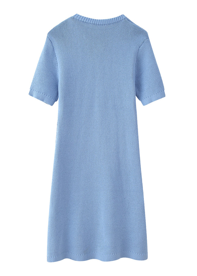 4 Colorway Crew Neck Buttons up Short Sleeve Solid Color Casual Fashion Summer Long Knit Dress for Women