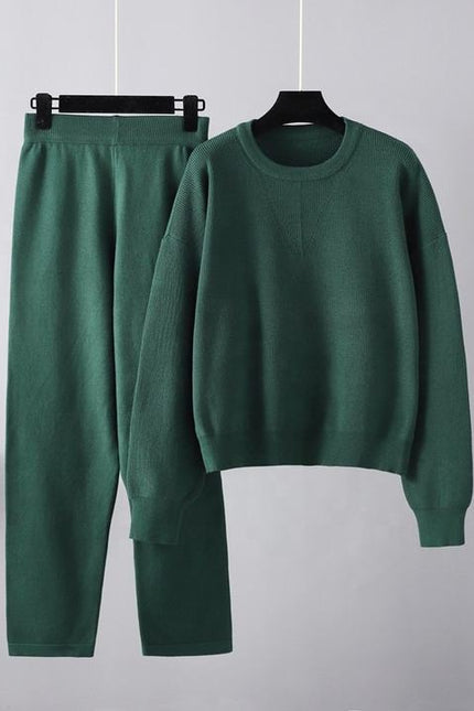 Autumn and Winter Ladies' Casual Set New Loose Sweater Two Piece Pants Set Solid Color Knitting Set Female Fashion