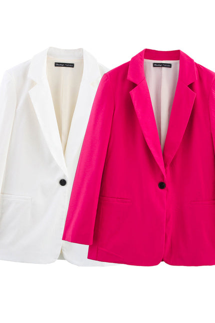 2 Colorway Single Button Solid Color Long Sleeve Notched Collar Casual Fashion blazer Jacket for Women