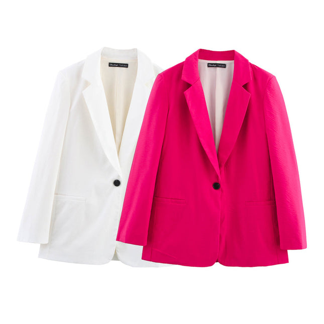2 Colorway Single Button Solid Color Long Sleeve Notched Collar Casual Fashion blazer Jacket for Women