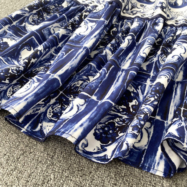 Sleeveless Print A-line Dress Summer Simple High Waist Maxi Dress Ladies Elegant Dresses Clothes Women Wholesale