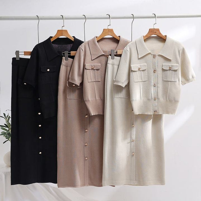 High-grade Knit Suit Women 2024 Spring and Autumn New Two-piece Set Sweet Gentle Wind Short-sleeved Skirt
