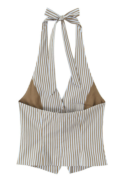 Striped Print Back Hollow Out Hot Sale Casual Fashion Women's Halter tank Tops