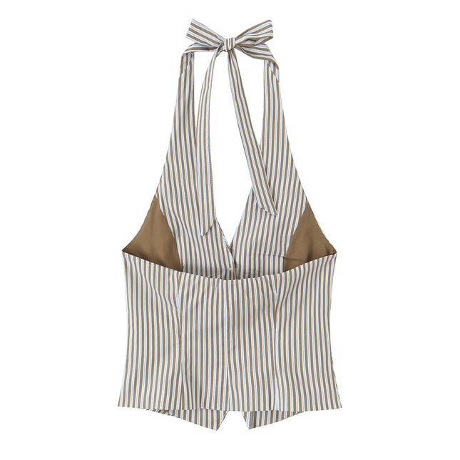 Striped Print Back Hollow Out Hot Sale Casual Fashion Women's Halter tank Tops