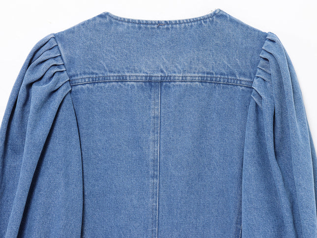 Crew Neck Long Sleeve Denim Blue Color Hot Sale Casual Fashion Long Jeans Dress for Women