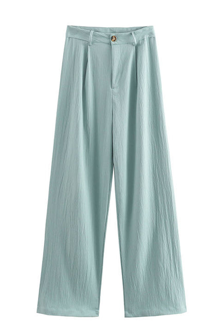Square Collar Long Sleeve Back Zipper Fly Blouse Green Color Pants Casual Women's 2 Piece Set