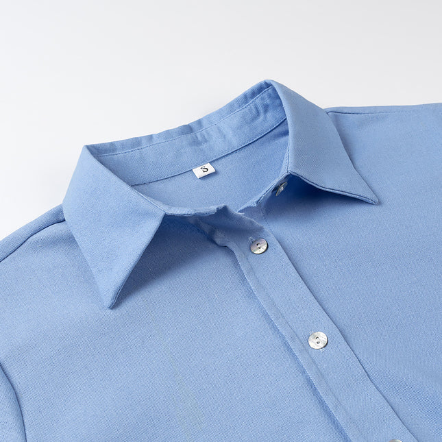 3 Colorway Turn Down Collar Long Sleeve Buttons up Solid Color Casual Fashion Tops Blouse for Women