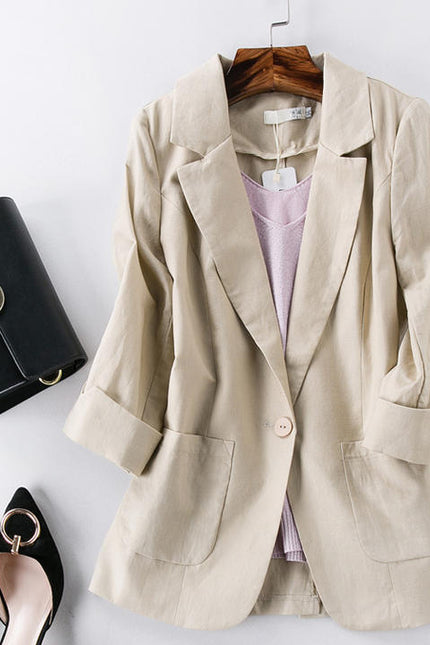 New Arrival Single Button Plus Size Casual Blazers Ladies Cotton Linen Women