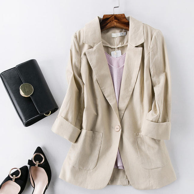New Arrival Single Button Plus Size Casual Blazers Ladies Cotton Linen Women