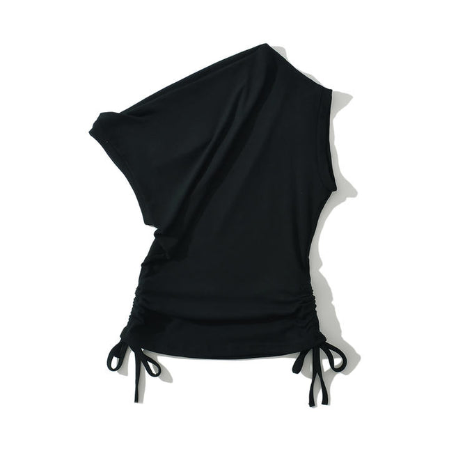 2 Colorway Solid Color Sleeveless Asymmetrical Design Casual Fashion tank Top for Women